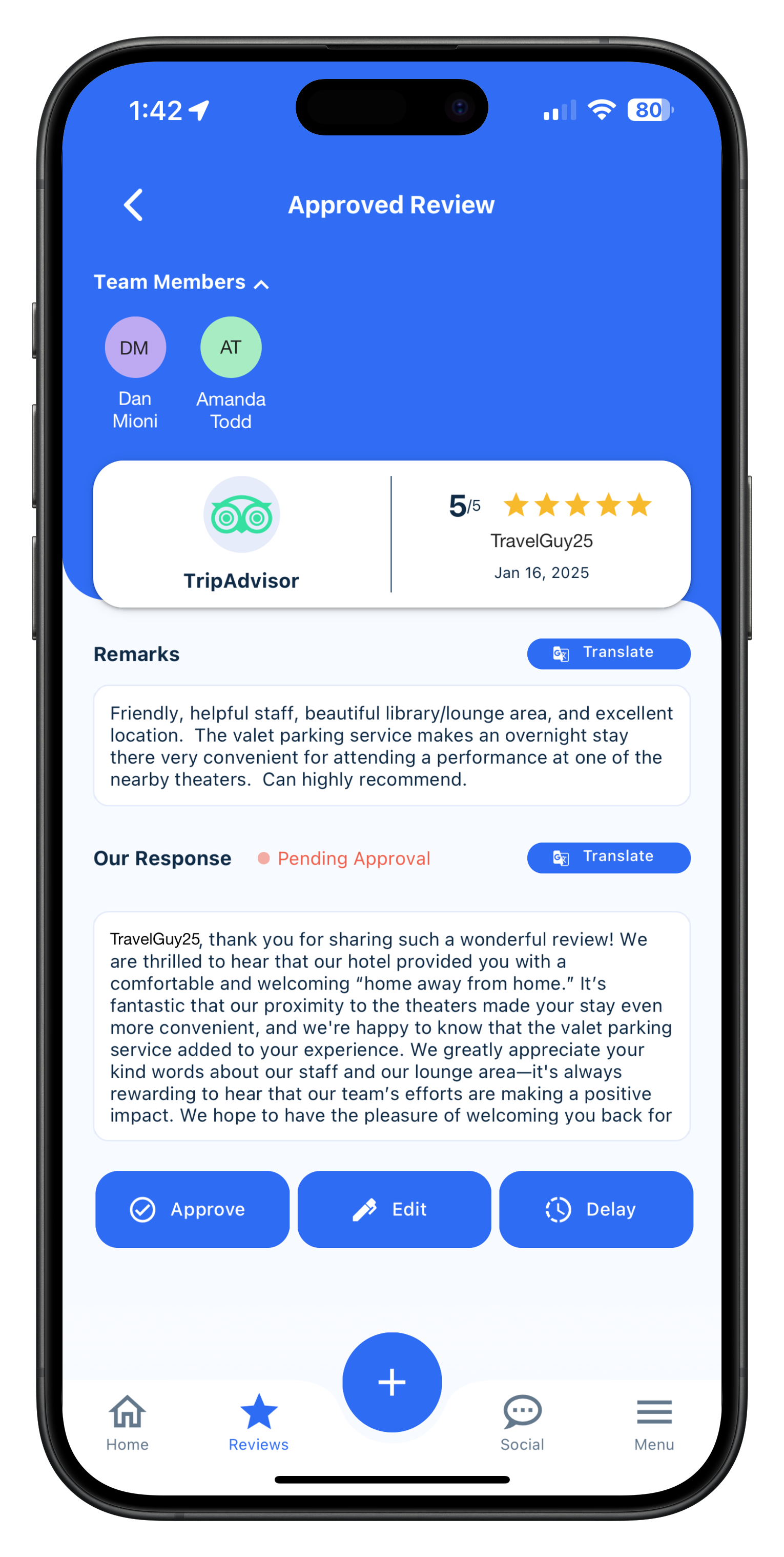 Review Management - Approve and manage guest reviews directly from the app